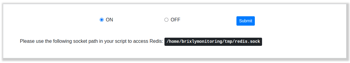 The Redis Manager page in cPanel showing the socket path