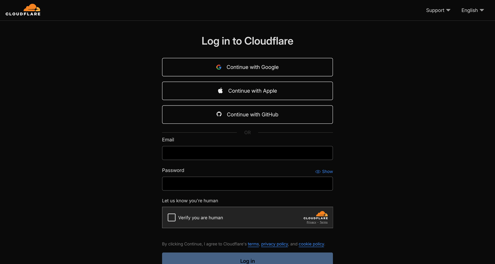 The Cloudflare sign-in page