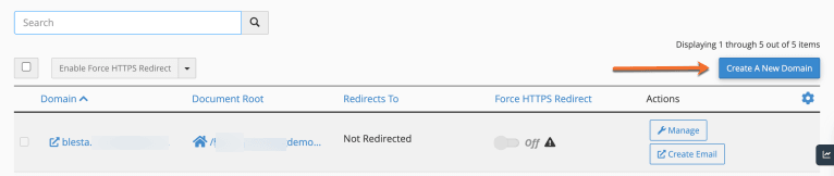 The Create A New Domain button