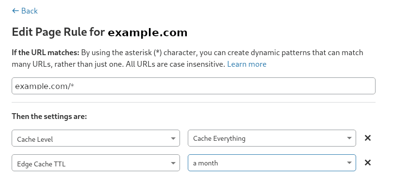 The Edge Cache TTL setting on the same page rule