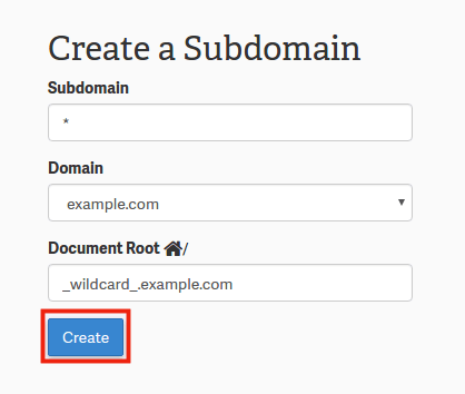 The Create button on the subdomain form