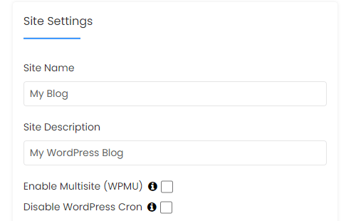 The Site Settings section