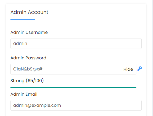 The Admin Account section