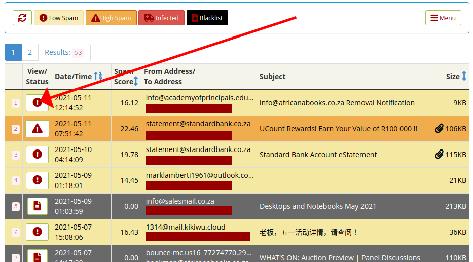 Blocked Email Actions