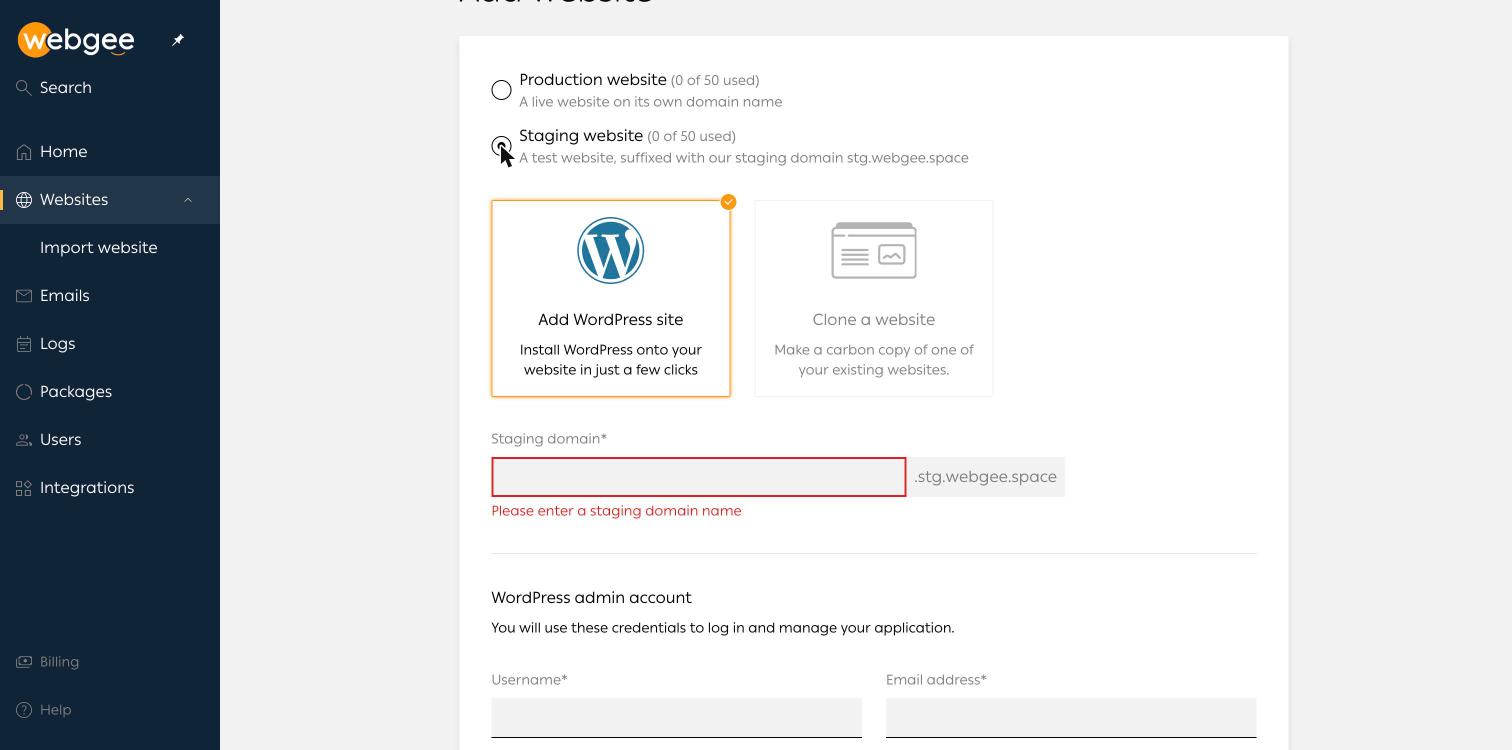 The staging variant of the form, with the .stg.webgee.space suffix