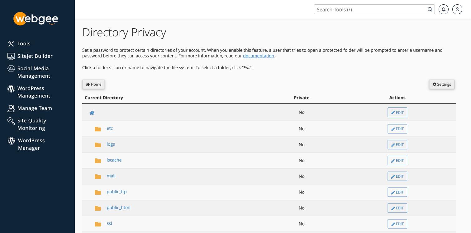 The Directory Privacy folder browser