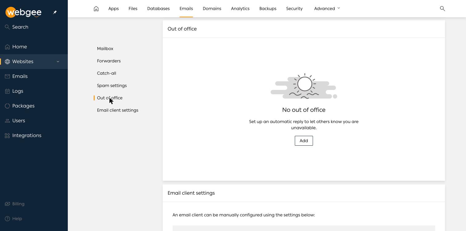 The out of office panel