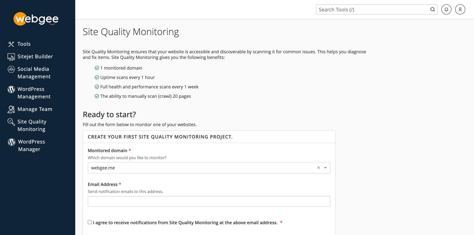 The Site Quality Monitoring introduction, listing the included allowance