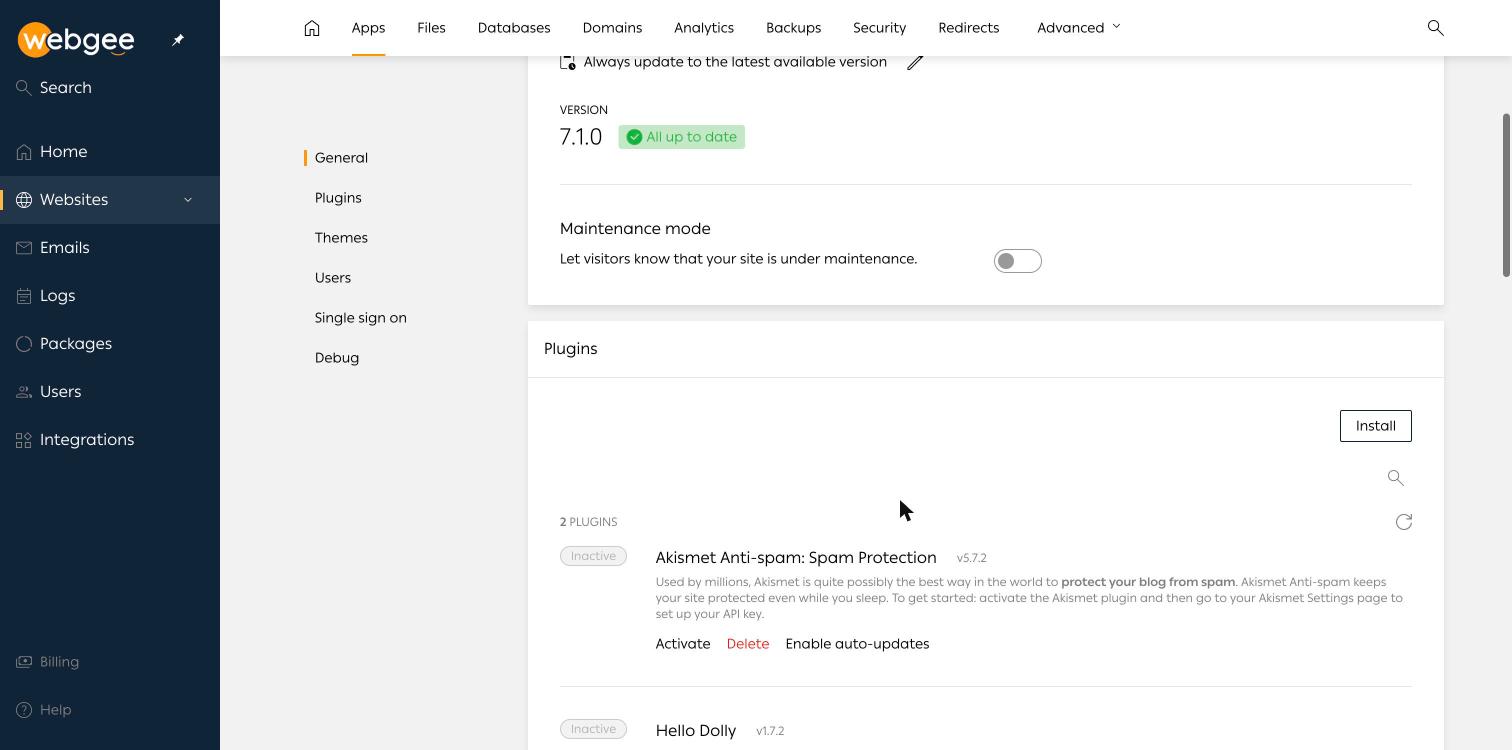 The Toolkit plugins list, with activate, delete and auto-update controls
