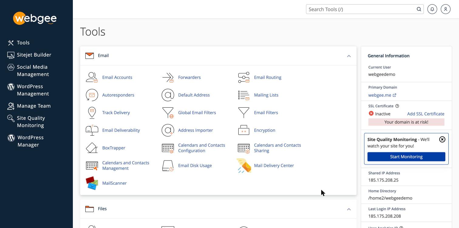 The Email section of the cPanel tools list