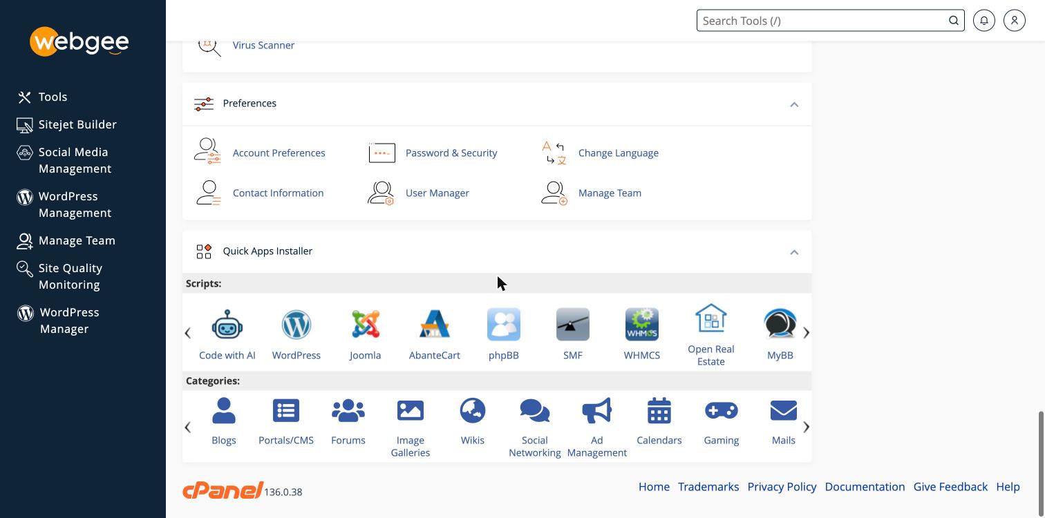 The Quick Apps Installer at the foot of the tools list